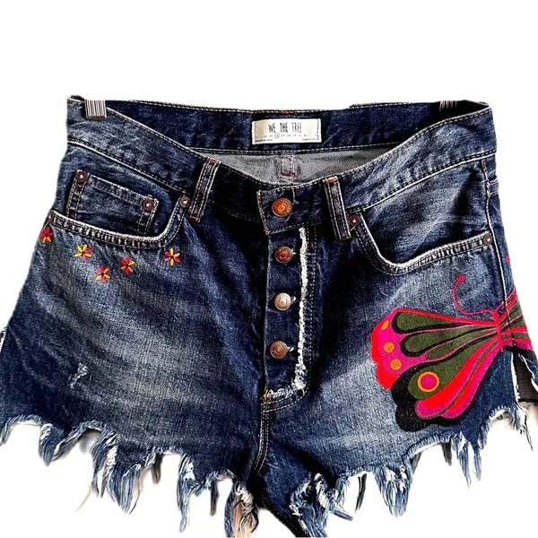 Free People Denim Butterfly Shorts Size 26‎ - Image 5
