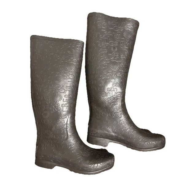 Ugg Wilshire Brown Rubber Rain Boots Women’s Sz 7 Tall Fur Insole EUC - Image 3