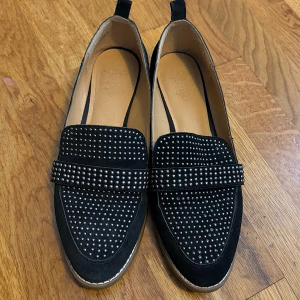 Crown Vintage Lorina Womens 9 Black Studded Stud Black Suede Loafer Slip on Shoe - Image 2