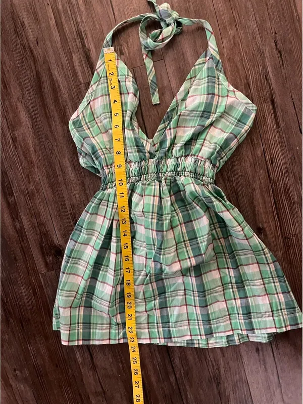 VTG Charlotte Russe Green Plaid Sleeveless Halter Top Sz M - Image 5