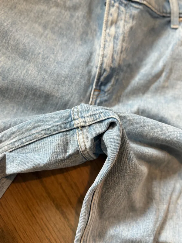 Abercrombie and Fitch Asymmetrical Button Light Wash Denim Jeans: Size 14 - Image 5