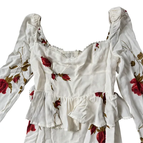 Reformation Zandra Dress American Beauty Floral Ivory Red Roses - Image 5
