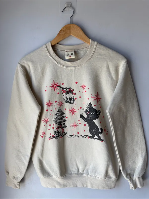 Miss Ladybug Skull & Cat Sweatshirt Red Size XS - Image 2
