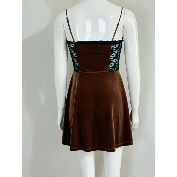 Urban Outfitters Brown Velvet Lace Corset Sleep Dress Fairycore Whimsigoth S - Image 4