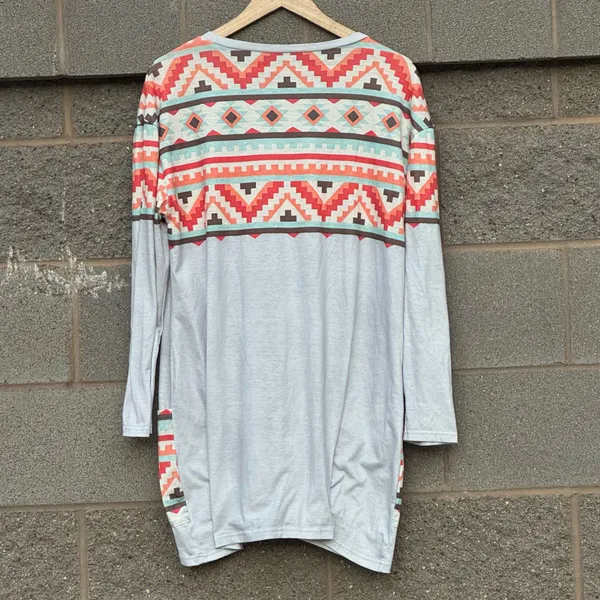Women’s Light Blue Aztec Tunic Top Large - Image 4