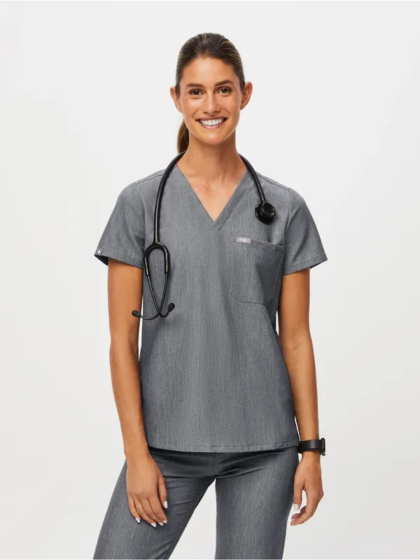 FIGS Catarina One-Pocket Scrub and Livingston Basic Scrub Pants set in Graphite - Image 2