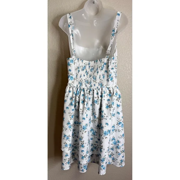 Scarlet Darkness Womens L White Blue Floral Milkmaid Dress Fairy Cottagecore‎ - Image 3