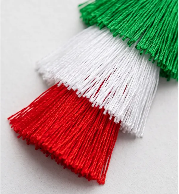 Boutique NEW Italy Flag Soccer Tassel Dangle Earrings with Red White and Green Fringe - Image 5