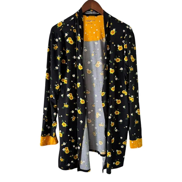 Comfort Code Floral Print Cardigan Open‎ Front Lightweight Sunflower Black L - Image 7