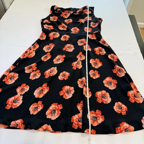 Talbots Coral Poppy Floral Cowl Neck Sleeveless Flare Midi Dress Size 10 - Image 9