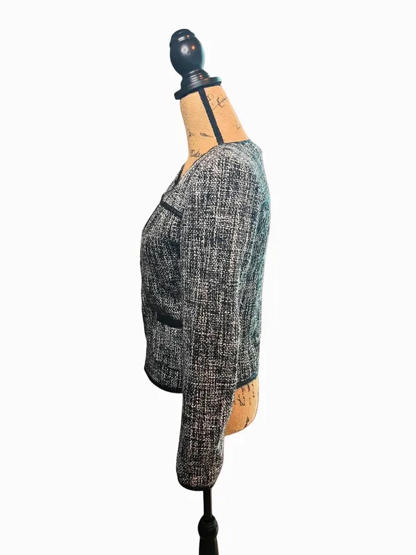 Altar'd State Black & White Tweed Blazer with Faux Leather Accents - Image 5