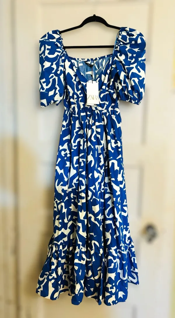 Zara Womens XS Printed Pop Puff Sleeve Maxi Dress •Surplice Neckthe tag is off - Image 8