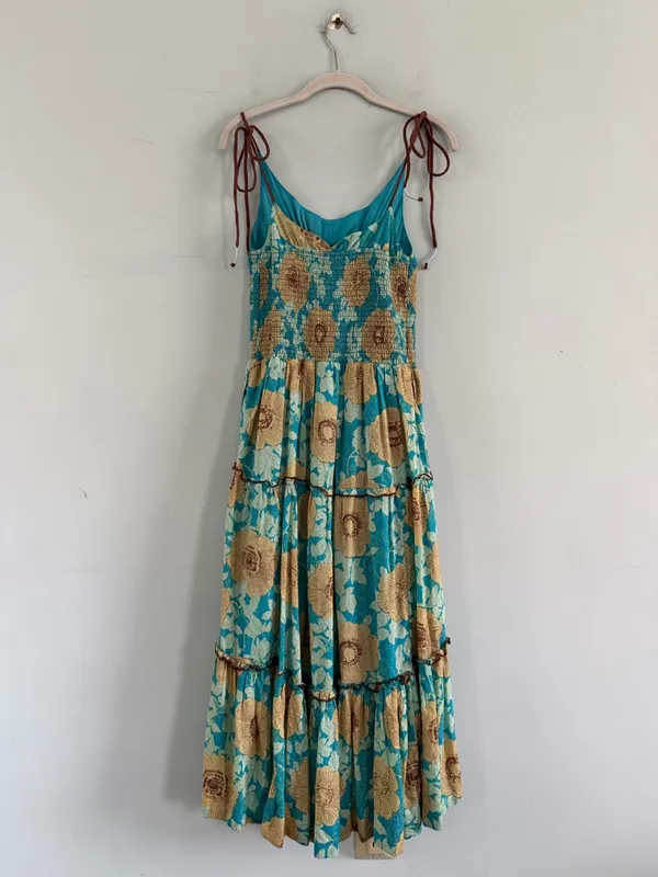 NWT Free People Adriel Hawaiian Ocean Combo Blue Floral‎ Boho Tiered Midi Dress - Image 4