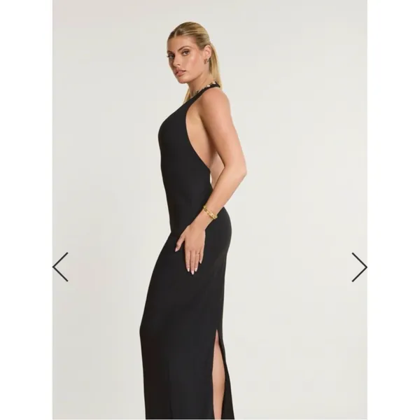 Oh Polly Black Halter Maxi Dress US 8 Bodycon Formal Stretch - Image 11