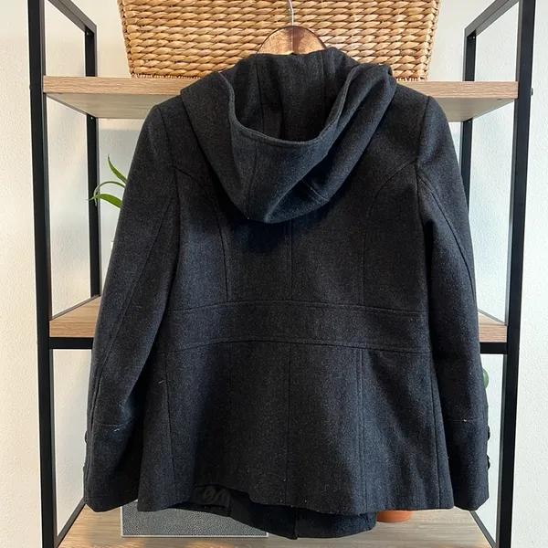 Giacca Button Front Wool Blend Heavy Weight Pea Coat w/Hood & Pockets, S - Image 8