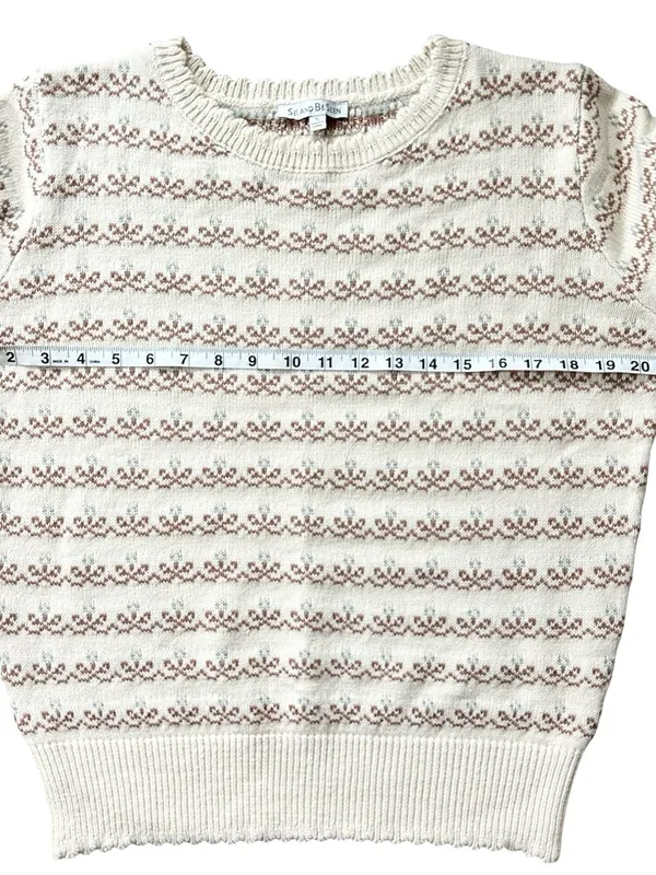 See and be Seen Fair Isle Floral Scallop Ribbed Trim Grandmacore Sweater Small - Image 8