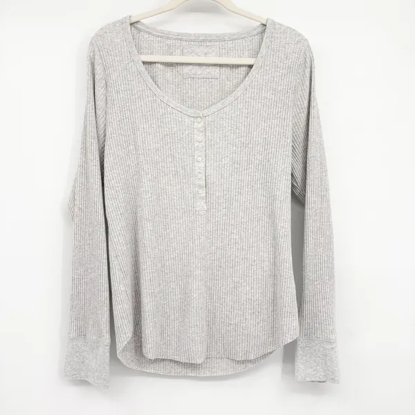 Aerie‎ Womens Gray Ribbed Henley Long Sleeve Casual Loungewear Layering Top XXL - Image 3