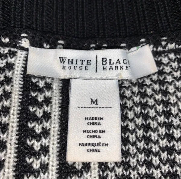 White House Black Market black white fringe poncho size M - Image 6