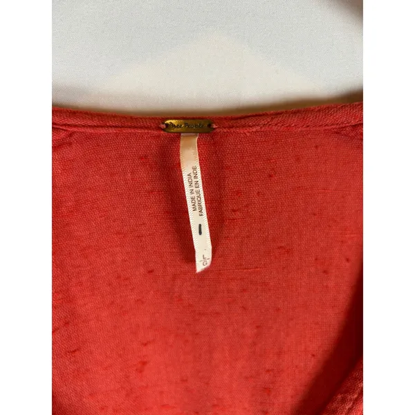 Free People Beaded Boho Tunic Dress Burnt Orange Red Long Sleeve L‎ Peasant Folk - Image 3