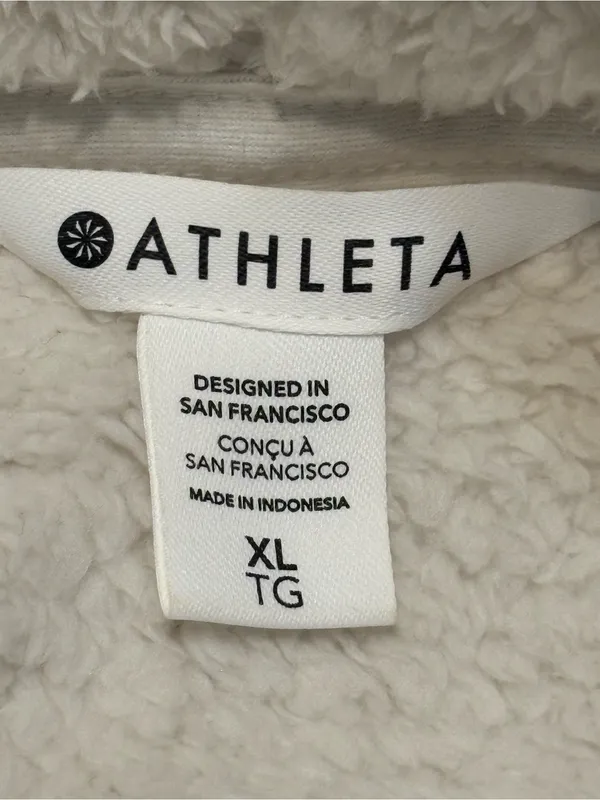 Athleta Cream Sherpa Pullover Satin Trim Jacket With Zipper Pockets size XL - Image 6