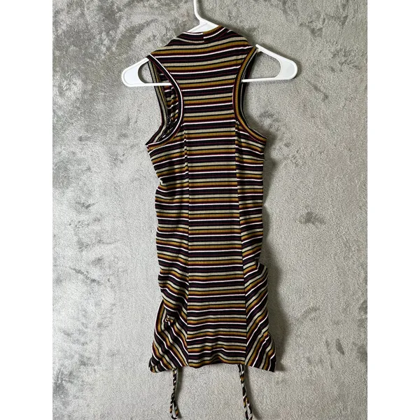 Free People‎ Ribbed Striped Ruched Bodycon Mini Dress XS Boho Y2K Festival - Image 6