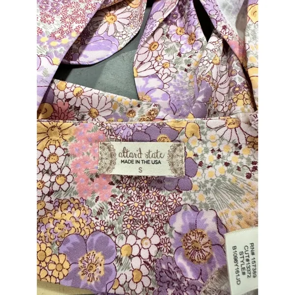 Altar'd State Floral Halter Crop Top Purple Pink Yellow Boho Retro Small - Image 3