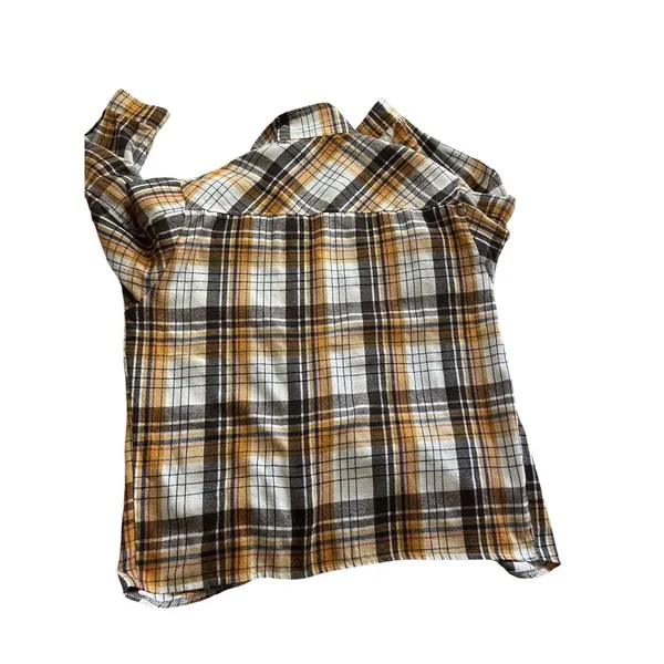 BIBI Plaid Flannel Button Up Yellow Black Size Large Cabin Outdoors Western - Image 2