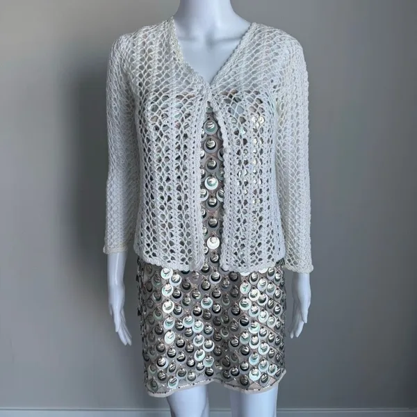Vintage Casual Corner Cottage Core Crotchet Cotton Knit Cardigan Sweater - Image 6