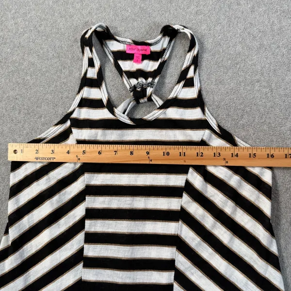 Betsey Johnson Striped Racerback Tank Top Women's Small Black/White Gold Metalli - Image 6