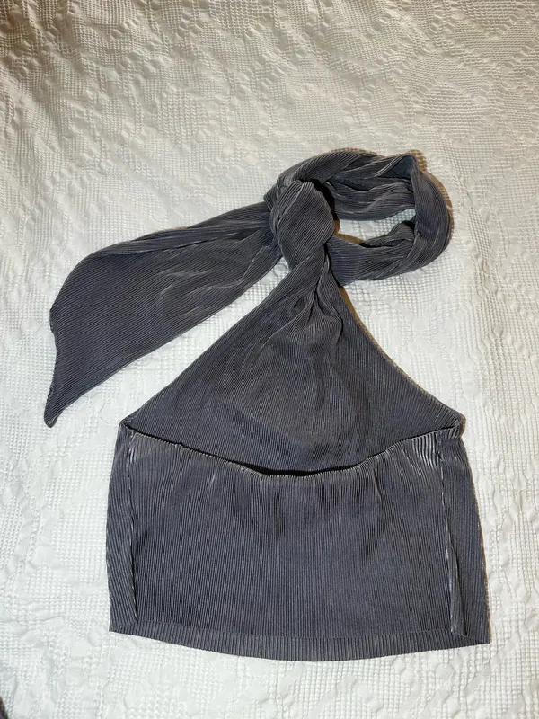 Hello Molly Women's Grey and Silver Neck Tie Shirt in Charcoal - Image 4
