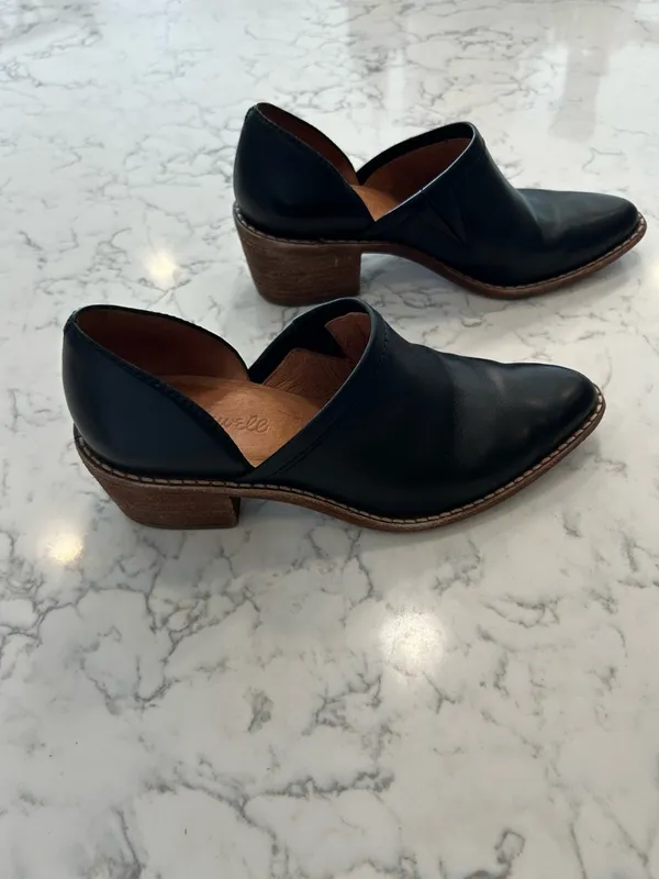 Madewell Black The Brady Lowcut Bootie‎ Leather Stacked Heel Size 5 - Image 3