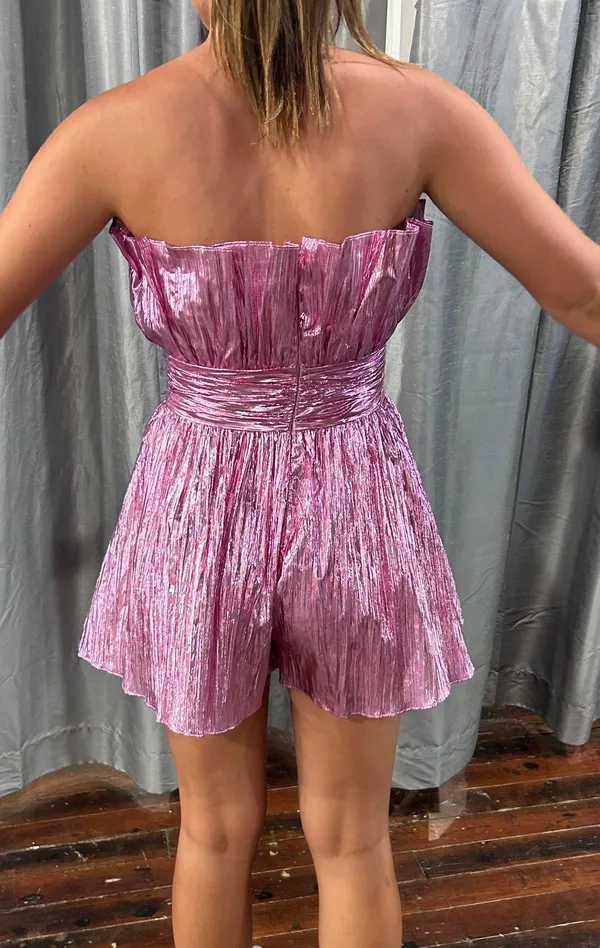 Pause Boutique Sparkly Pink Romper Dress - Image 4
