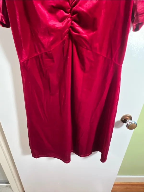 Time and Tru Womens Size Medium 8-10 V-Neck Puff Sleeve Velvet Velour Mini Dress - Image 7