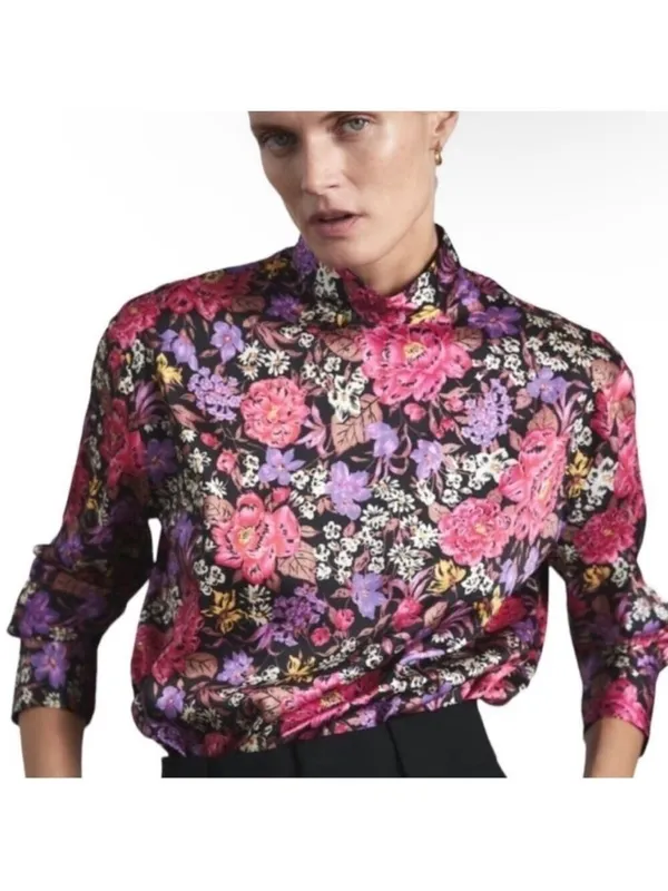 ZARA MULTICOLOURED FLORAL PRINT RELAXED FIT BLOUSE SIZE XS see measurements - Image 4