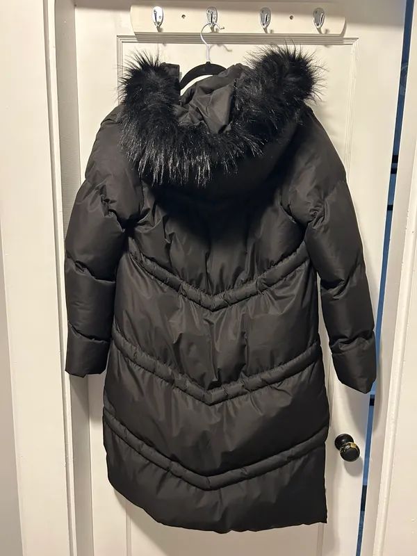 Black Long Hooded Jacket Size M - Image 2