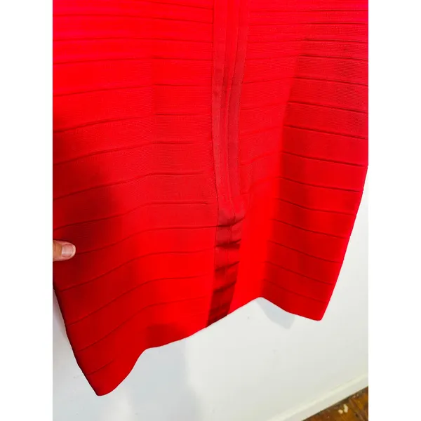 HERVE LEGER Fire Red Isla Signature Bandage Strapless Sleek Sculpted Dress sz S - Image 15