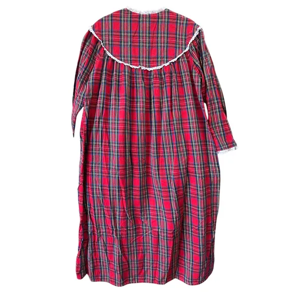 BellePointe Long Nightgown Plaid‎ Flannel Medium Christmas Eyelet Trim Vintage - Image 2