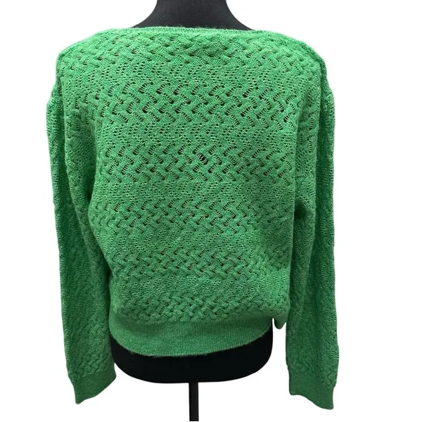 MANGO -MNG Green V Neck Sweater‎ Women Size Medium Long Sleeve - Image 5