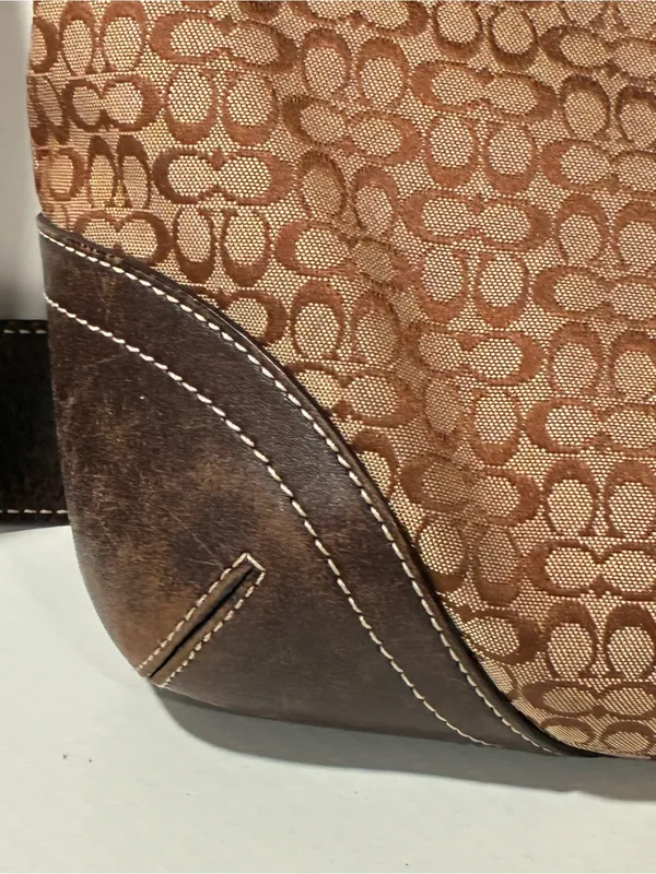 Coach Solo Shoulder Bag Brown‎ Signature C Buckle Flap Leather Canvas - Image 3