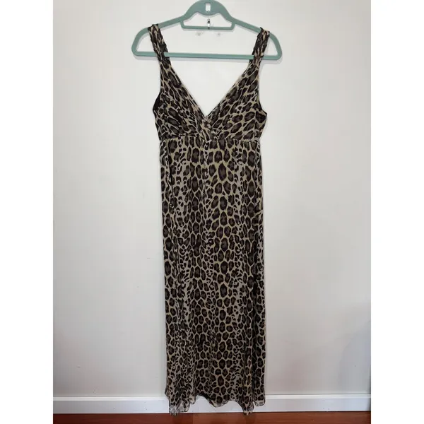 Y2K Arden B Leopard Print Silk Maxi‎ Dress Sz 6 Brown Tan Green Gold - Image 2