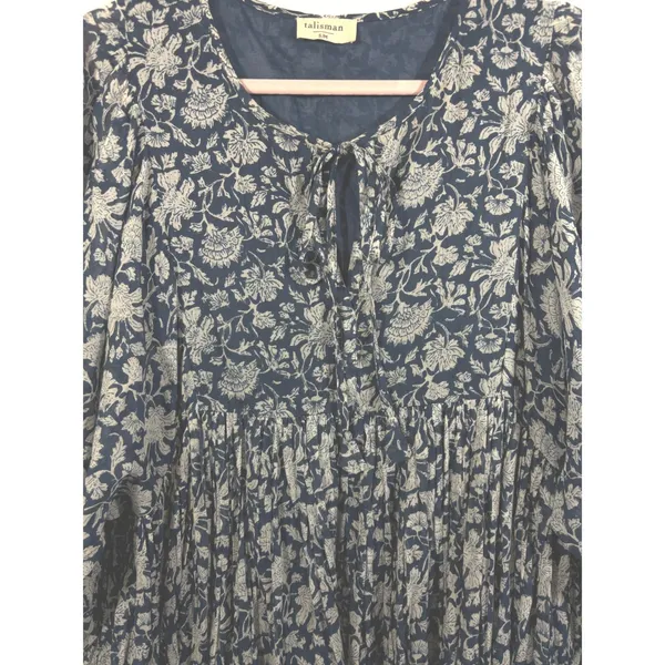 Talisman Blue Blossom Floral Cotton Midi Dress Relaxed Fit Boho S M - Image 9