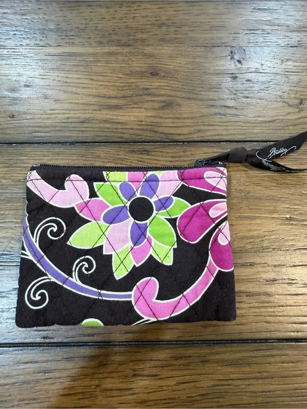 Vera Bradley Quilted Small Zip Coin Pouch in Purple, Green & Brown - Image 2