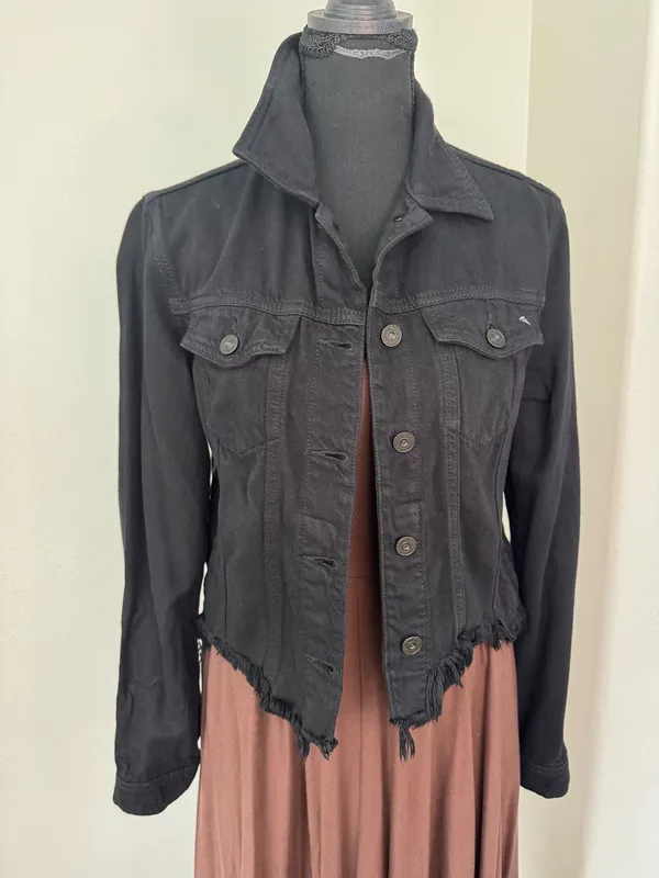 Hidden Los Angeles Black Denim Raw Hem Jacket Size Small - Image 7