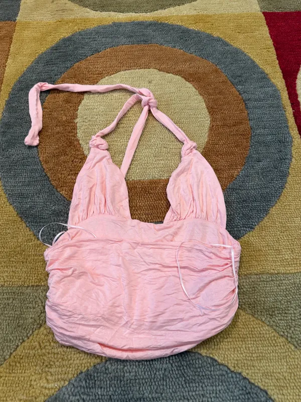 Edikted Lillie Knotted Halter Top Pink Low Cut Size Small - Image 2