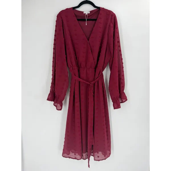 Baltic Born Paisley Dress Women 2XL Burgundy Swiss Dot Long Sleeve Romantic Midi - Image 3