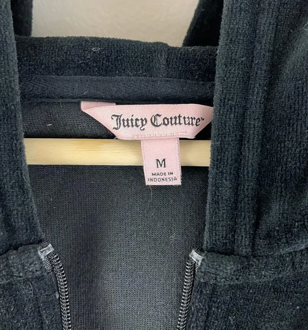 Y2K Black Velvet Velour Hooded Tracksuit Jacket Sweatshirt - Image 6