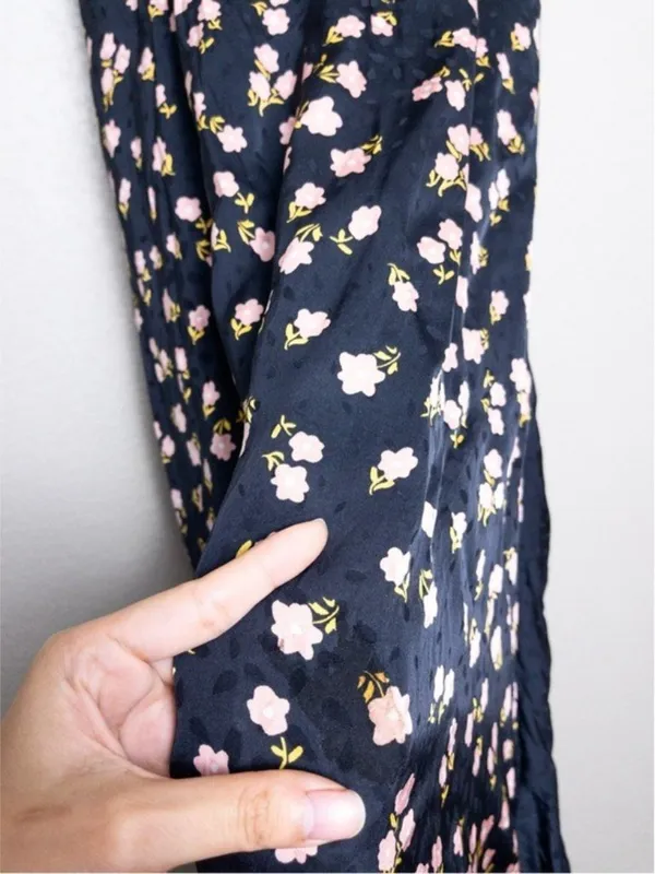 Self Portrait Twisted Ruffle Floral Jacquard Dress 10 Maxi Satin Twill Slit - Image 12