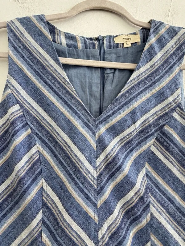 NEW Entro Sleeveless Fit & Flare Dress Navy Chevron Stripe Size MEDIUM Pocket - Image 3