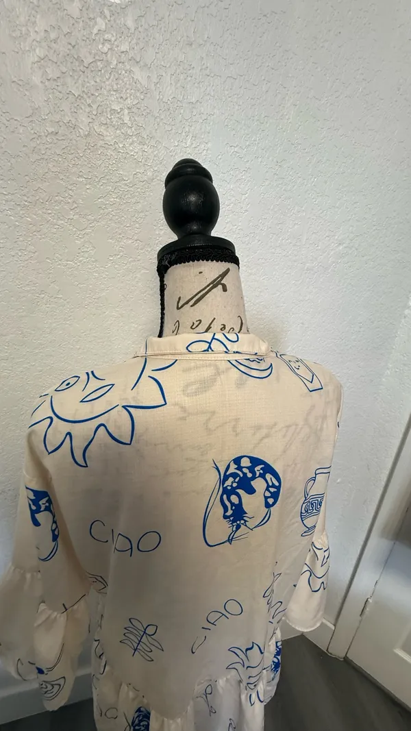 Commence "Ciao" Graphic Print Mini Dress - XS - Bell Sleeve & Tiered Hem - Image 11