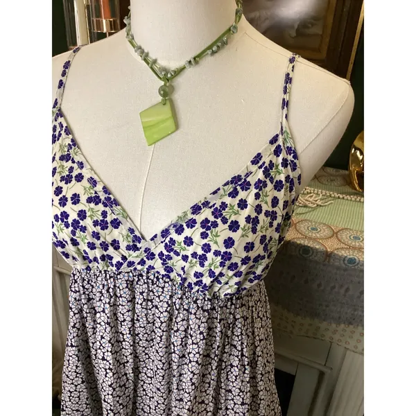 Gap Womens Blue White Floral Tiered Midi Dress Empire Waist Pockets Medium - Image 2